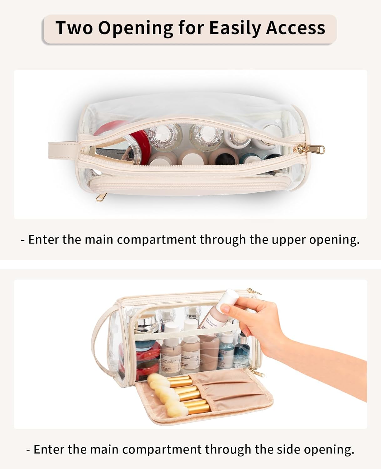 CUBETASTIC Bolsa de maquillaje transparente, estuche de cosméticos transparente, bolsa de maquillaje de viaje con cremallera, bolsa de aseo pequeña
