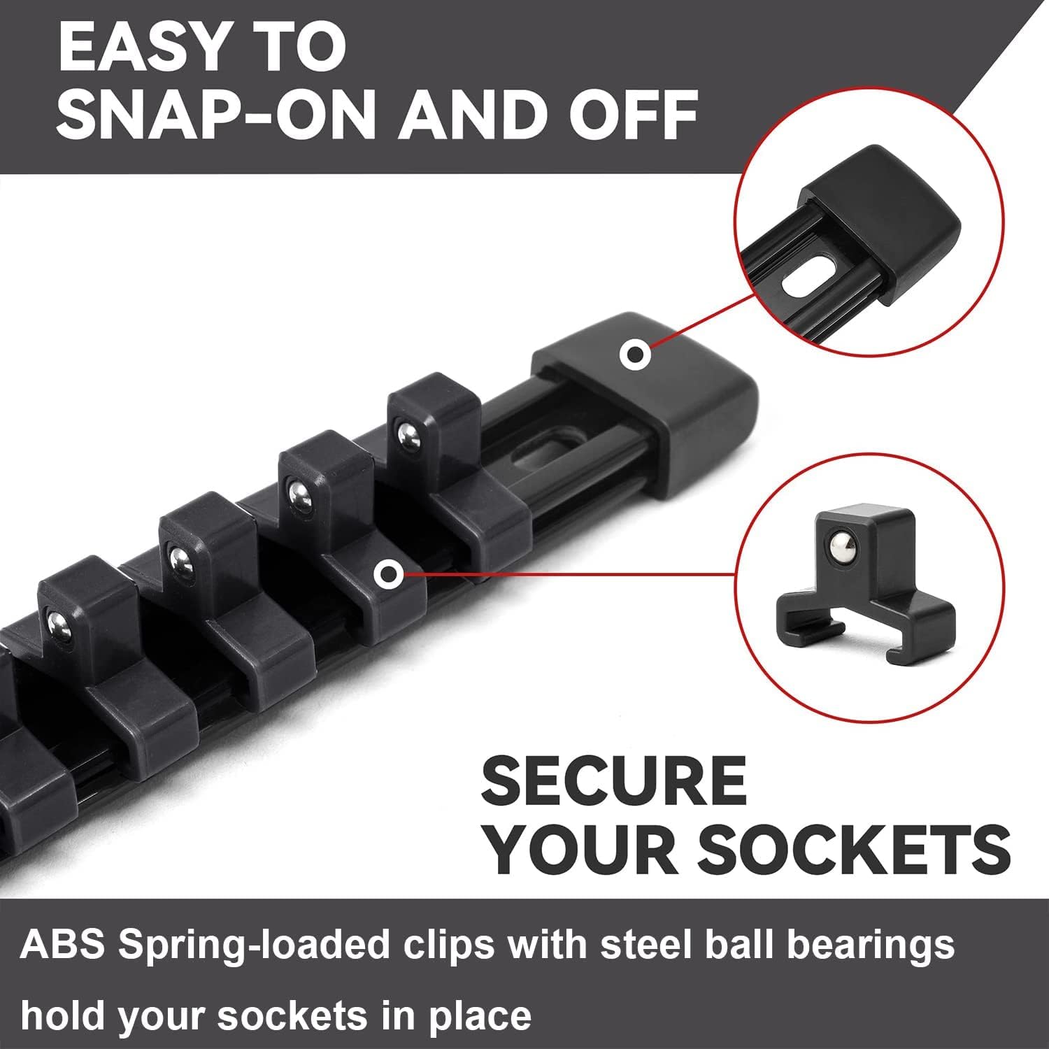 ALOANES Organizador de llaves de vaso ABS de 18 piezas, 12 pulgada, 38 pulgadas y 14 pulgadas, soportes de riel de enchufe de alta resistencia,