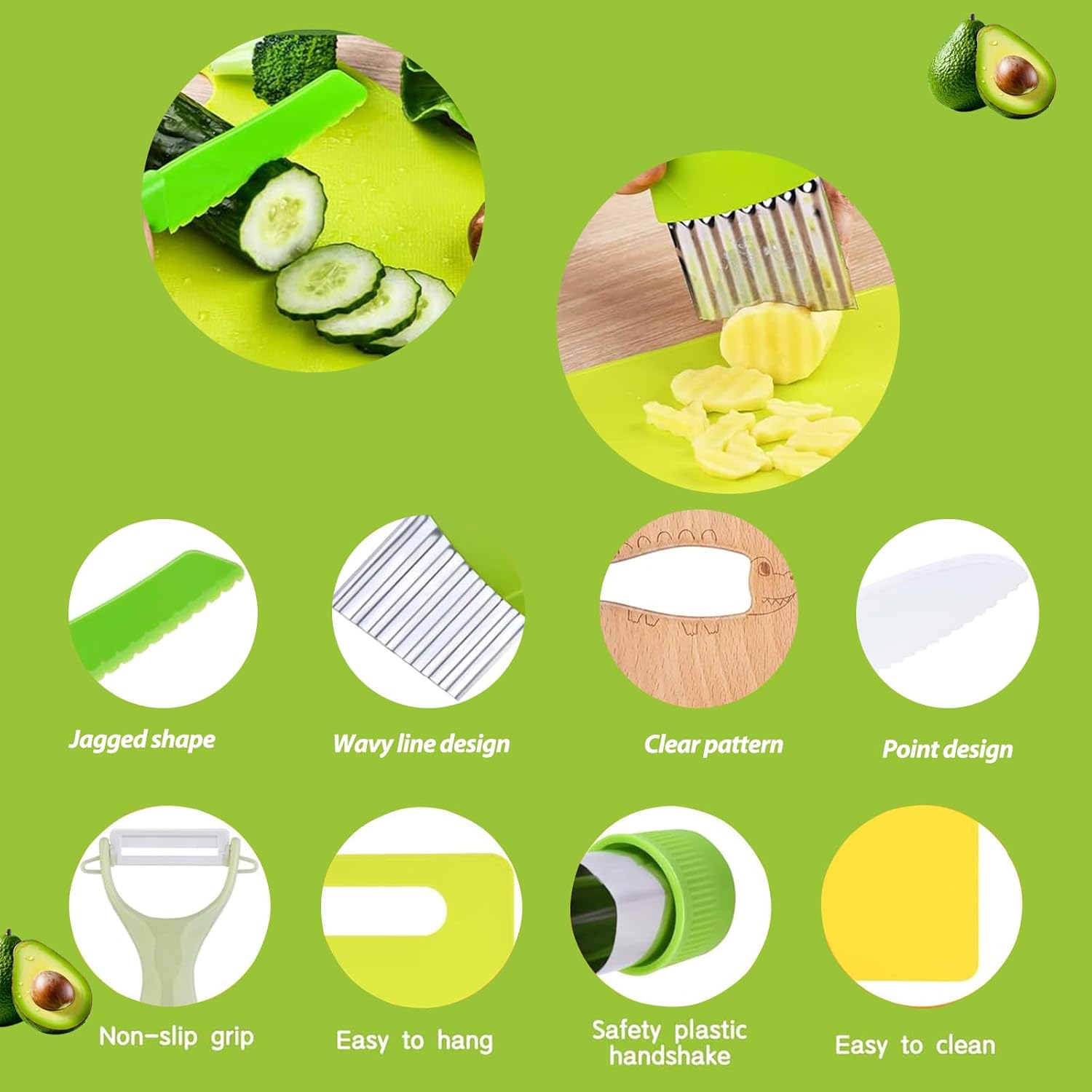 13 piezas Montessori Herramientas de cocina para niños pequeños, juegos de cocina reales para niños pequeños, juego de cuchillos seguros para