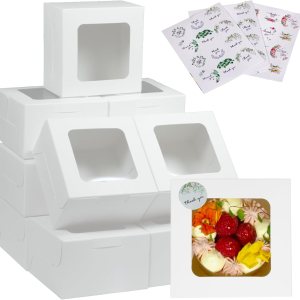 Vane Delx 30 cajas de panadería blancas con ventana para una visión clara del interior, 4 x 4 x 2.5 pulgadas, caja de regalo de pastelería Vane Delx 30 cajas de panadería blancas con ventana para una visión clara del interior, 4 x 4 x 2.5 pulgadas, caja de regalo de pastelería