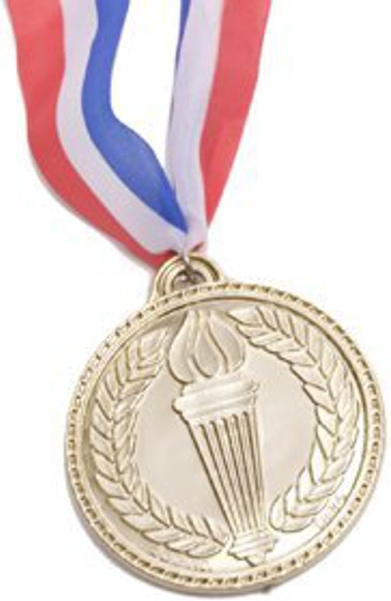 Rhode Island Novelty Réplica de medalla de oro estilo olímpico con cordón rojo, blanco y azul