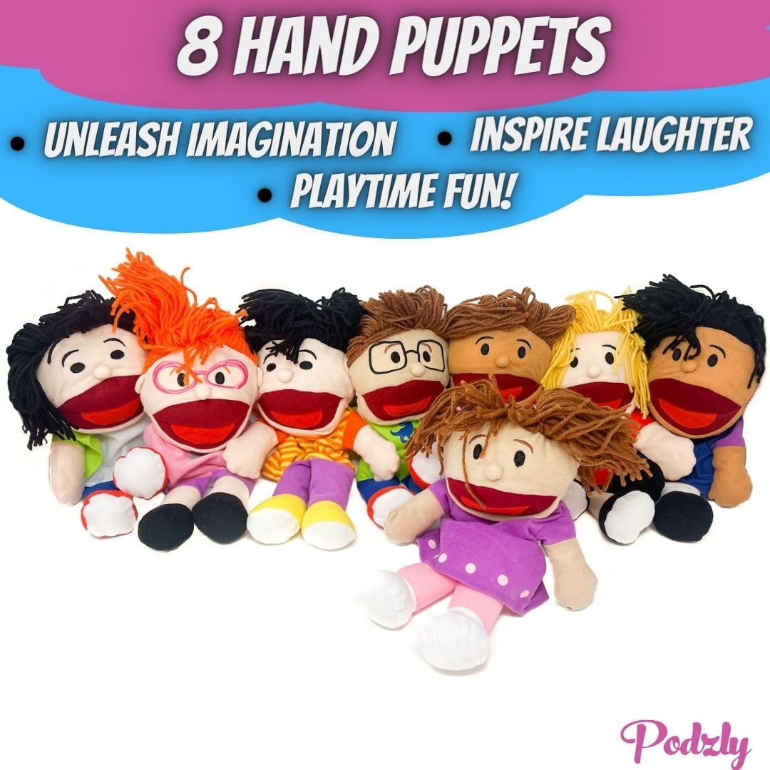 8 marionetas de mano para niños, juego de titiriteros multiculturalismo de felpa con bocas móviles, crea espectáculos de marionetas tontos que