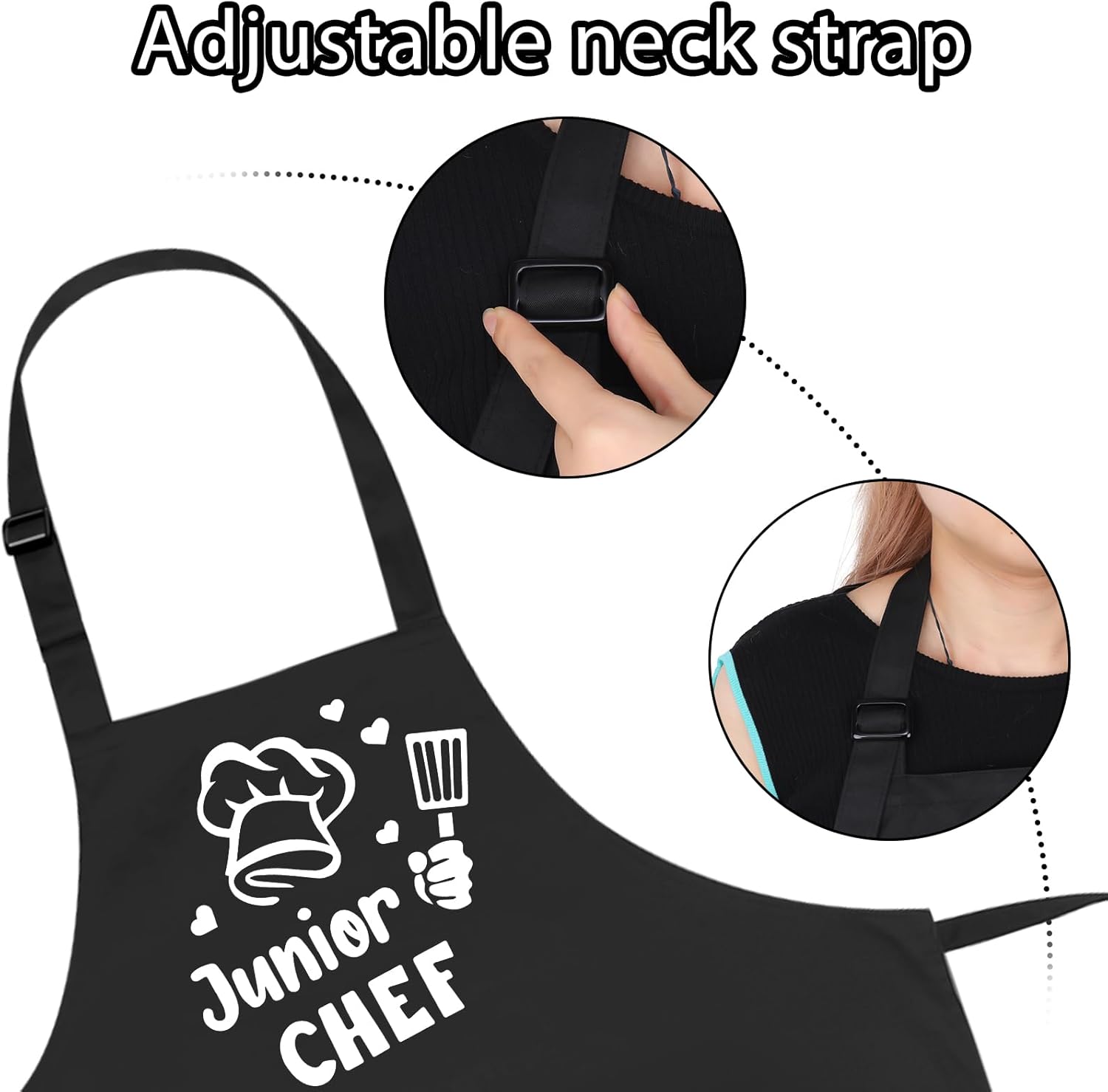 Auidy_6TXD Juego de delantal y sombrero de chef, delantal ajustable para niños, delantal divertido con 2 bolsillos para niños y niñas