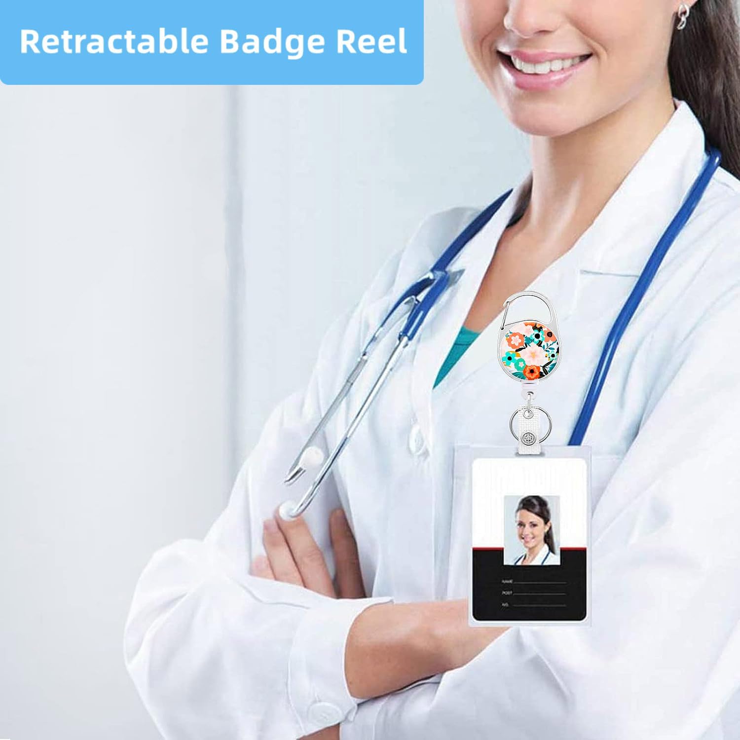 Carrete retráctil para tarjetas de identificación con clip de cocodrilo, carretes decorativos para tarjetas de identificación para profesores,