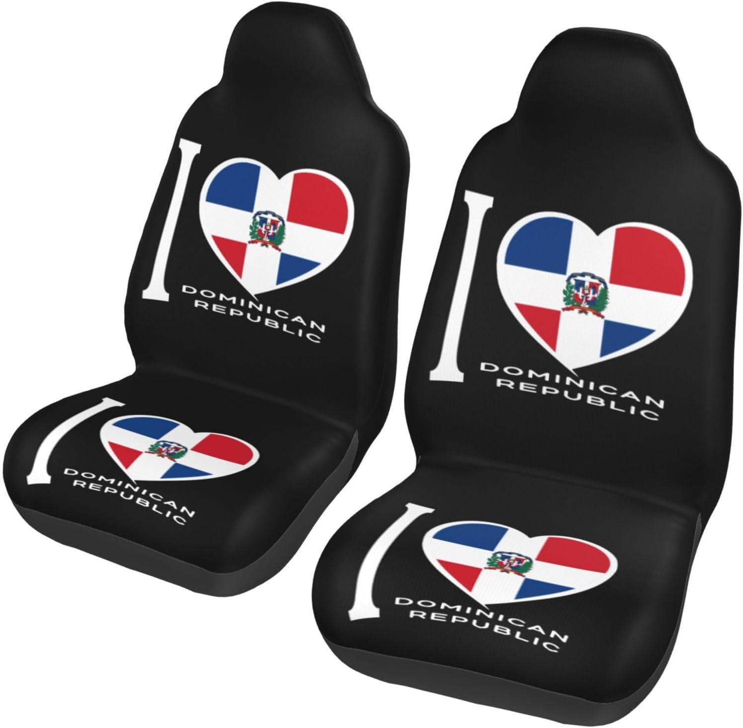 I Love – Juego completo de 2 fundas universales para asientos delanteros de automóvil de República Dominicana, se adapta a la mayoría de