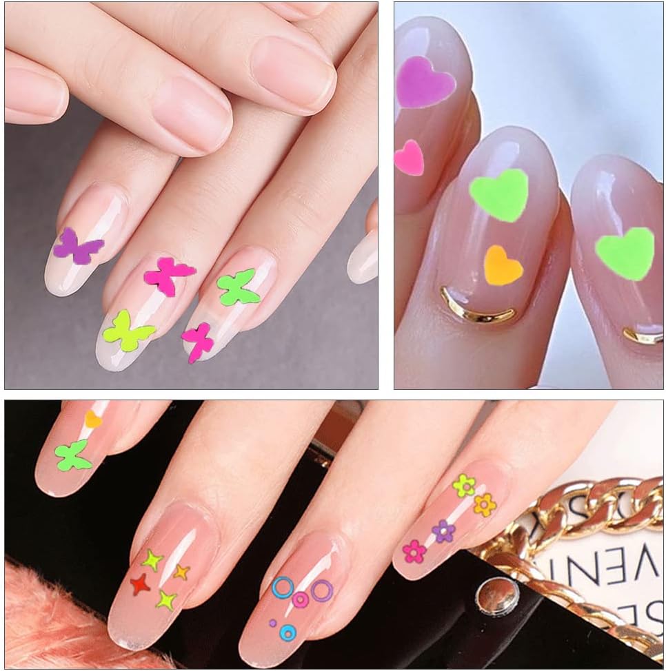 BAIWANLCH 1 caja de uñas de lentejuelas fluorescentes para uñas, residuos de uñas con purpurina de uñas con 12 patrones para mujeres, diseño de arte