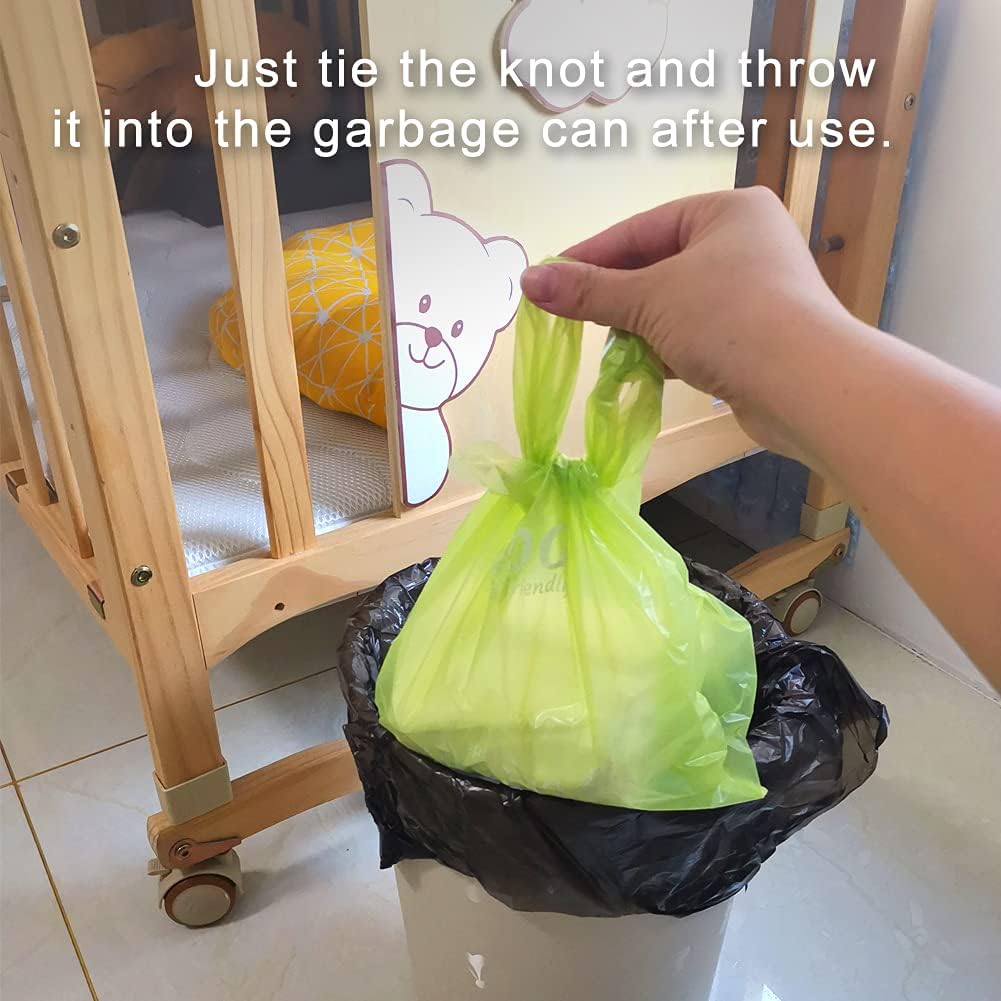 Bolsas de pañales desechables biodegradables, 100 unidades, capacidad de 10 onzas, asas fáciles de atar, cómodas y ecológicas