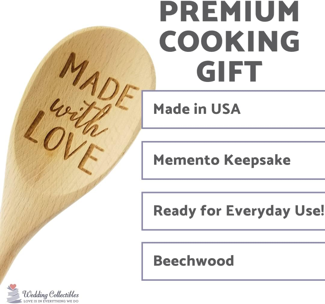 Wedding Collectibles Made With Love – Cuchara de madera (14 pulgadas de largo) accesorio de cocina grabado  Madera de haya suave y natural
