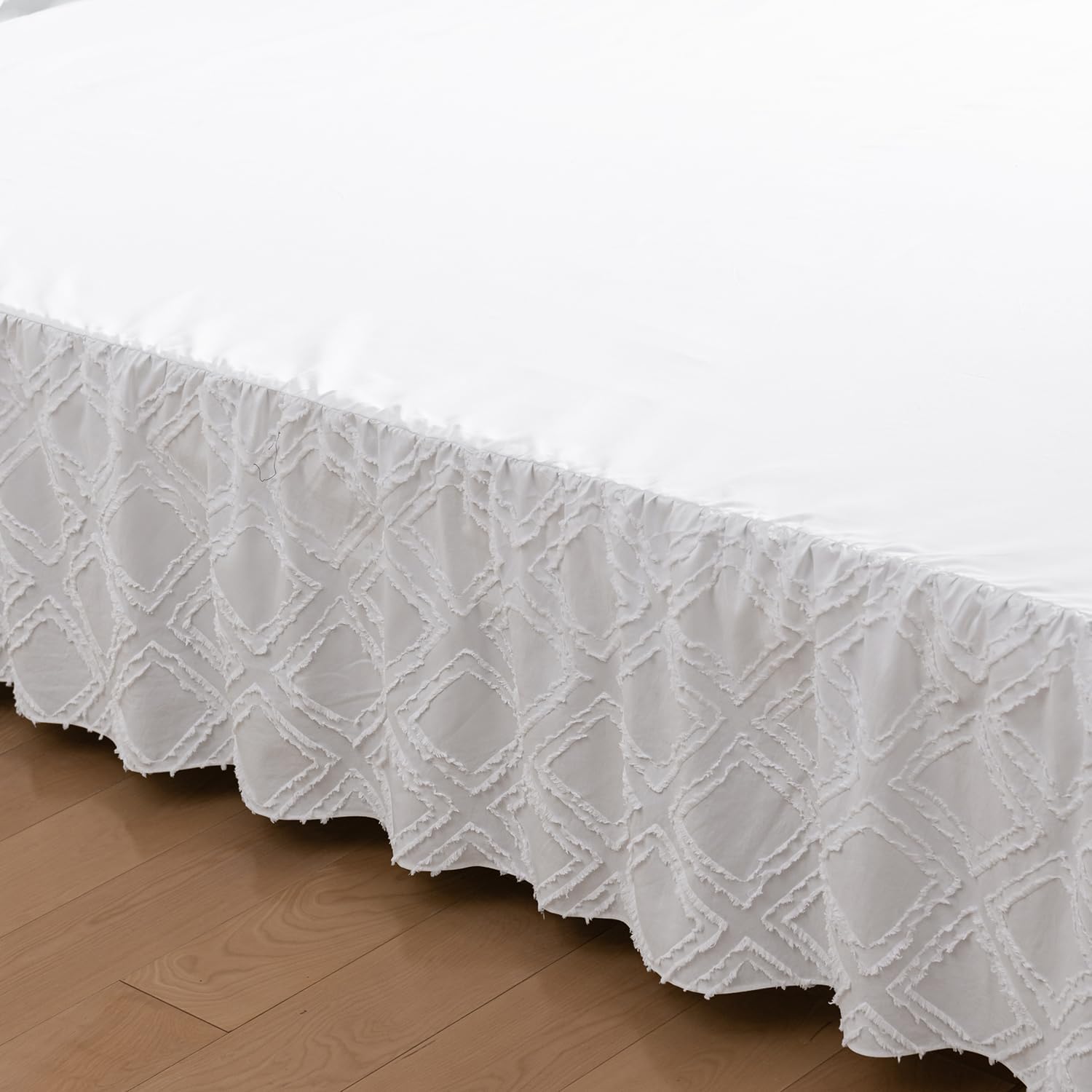 Falda de cama copetuda, falda de cama con volantes con esquinas divididas, falda de cama Queen de 16 pulgadas de caída, falda de cama cuadrada