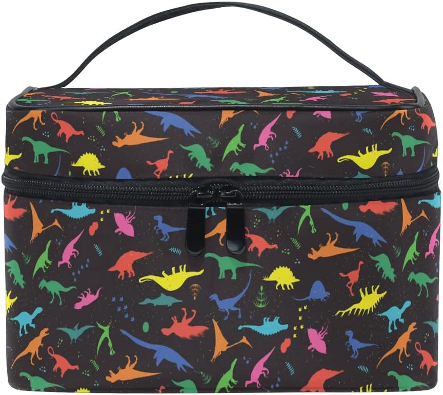 Bolsa de maquillaje, bolsa organizadora de maquillaje de viaje con estampado de leopardo rosa, neceser para niñas, mujeres y mujeres, Dinosaurio 107