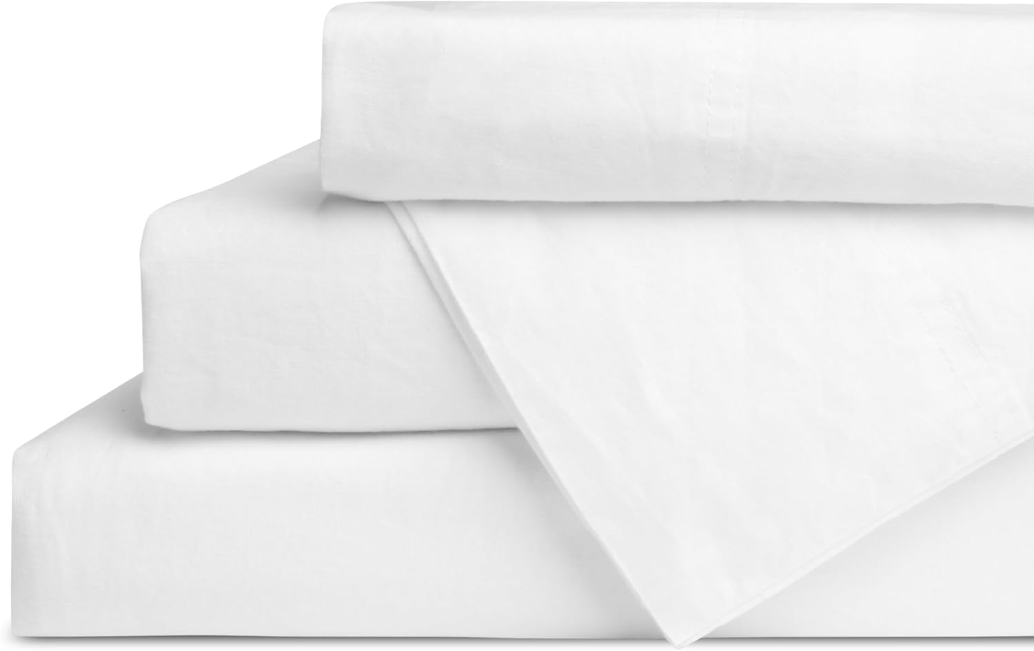 Linen Home Juego de sábanas de percal de algodón lavado, color blanco, bolsillo profundo, 4 piezas, 1 sábana encimera, 1 sábana bajera y 2 fundas de
