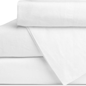 Linen Home Juego de sábanas de percal de algodón lavado, color blanco, bolsillo profundo, 4 piezas, 1 sábana encimera, 1 sábana bajera y 2 fundas de Linen Home Juego de sábanas de percal de algodón lavado, color blanco, bolsillo profundo, 4 piezas, 1 sábana encimera, 1 sábana bajera y 2 fundas de