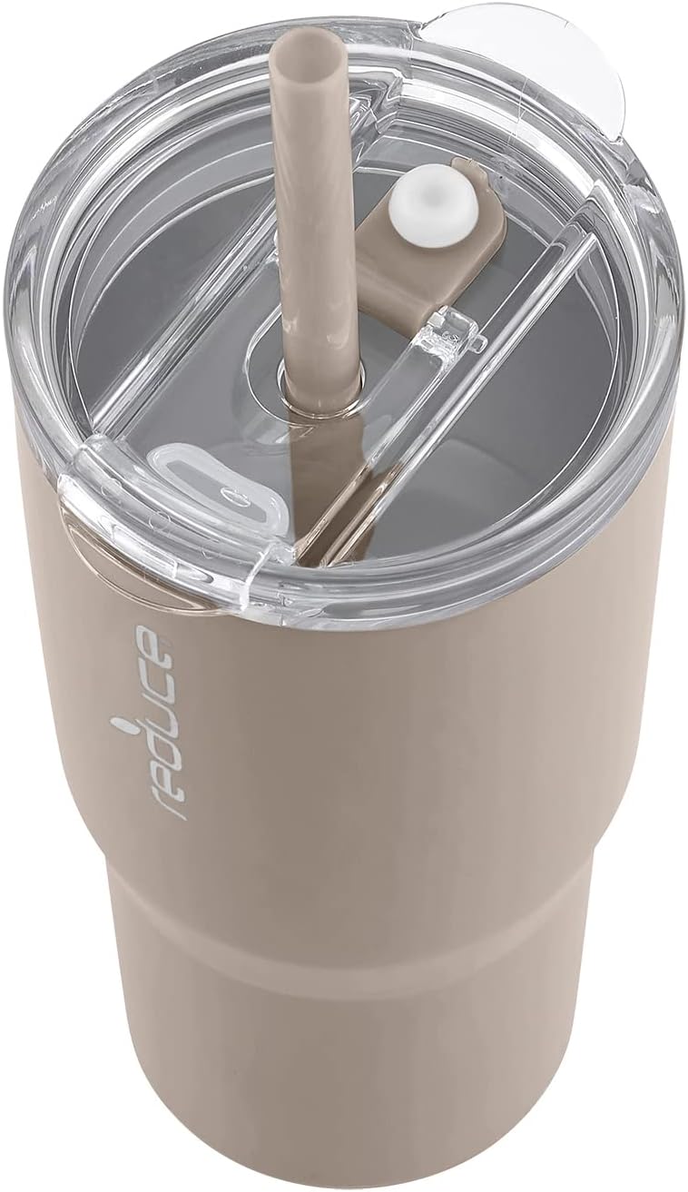 REDUCE Cold1 – Vaso de 24 onzas con tapa y pajita, vaso de acero inoxidable con aislamiento al vacío de doble pared que mantiene las bebidas frías