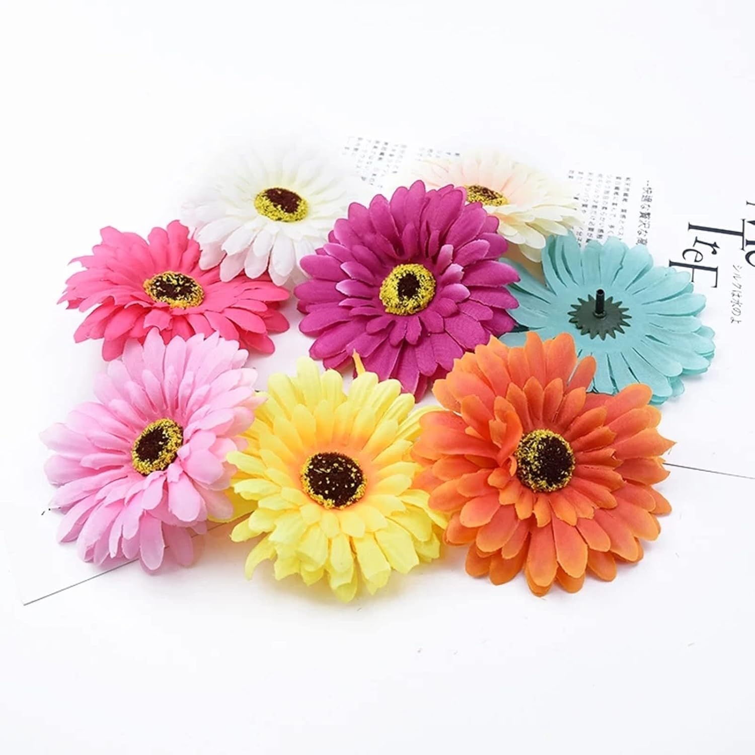 50 cabezas de flores falsas a granel, cabezas de margaritas artificiales, cabeza de flores gerberas para manualidades, decoración del hogar, boda,