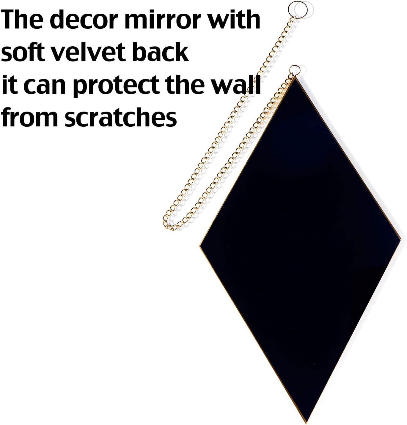 PHOSPHOR Espejo de pared decorativo de diamante, juego de 3 piezas de espejo dorado para decoración del hogar con cadena colgante, espejos de pared
