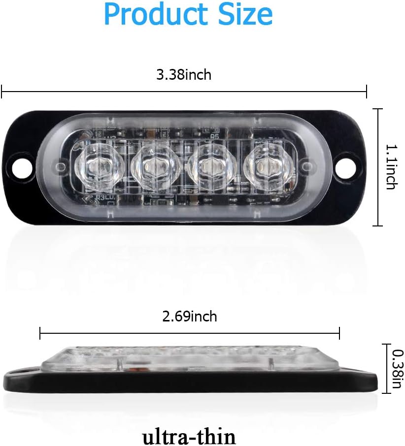 Barra de luz estroboscópica de emergencia azul de 4 LED, 18 modos intermitentes, montaje en superficie ultrafina, luz intermitente, luces de
