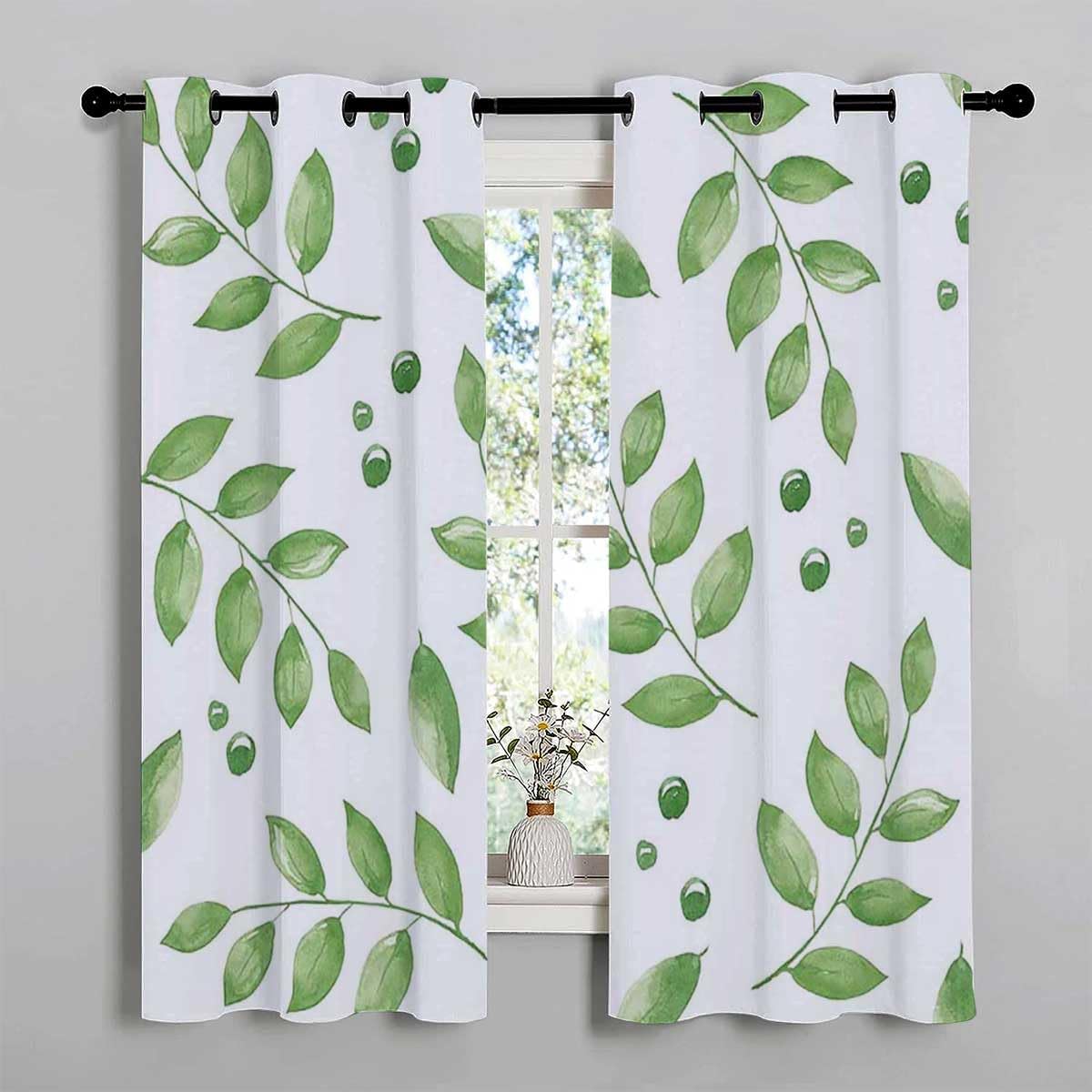 YANFENQI Cortinas para Habitacion Green Leaf Fresh Plant Blackout Blinds for Sliding Glass Doors Drapes 55Inch Width by 45Inch Length,2 Panels
