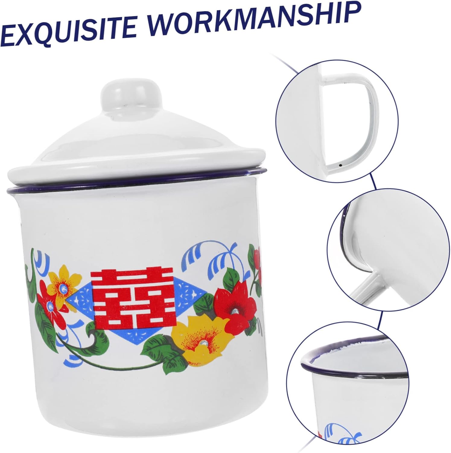 Abaodam 4 uds Taza de esmalte rojo Taza de café para fiesta, tazas de bebida de campamento, taza de té con patrón de flores, taza de esmalte retro,