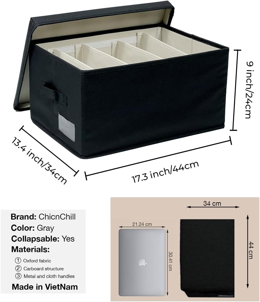 ChicnChill Caja de almacenamiento plegable para armario con divisores ajustables, paquete de 3, organizador de almacenamiento de cajones fabricado