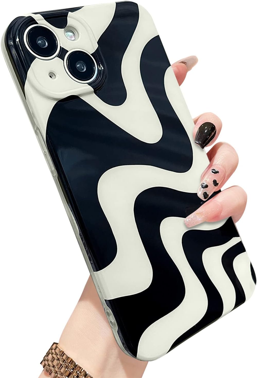 MZELQ Funda para iPhone 12 Pro Max, funda suave con lindo patrón Wave IMD, protección de la cámara, funda de teléfono a prueba de golpes en blanco y