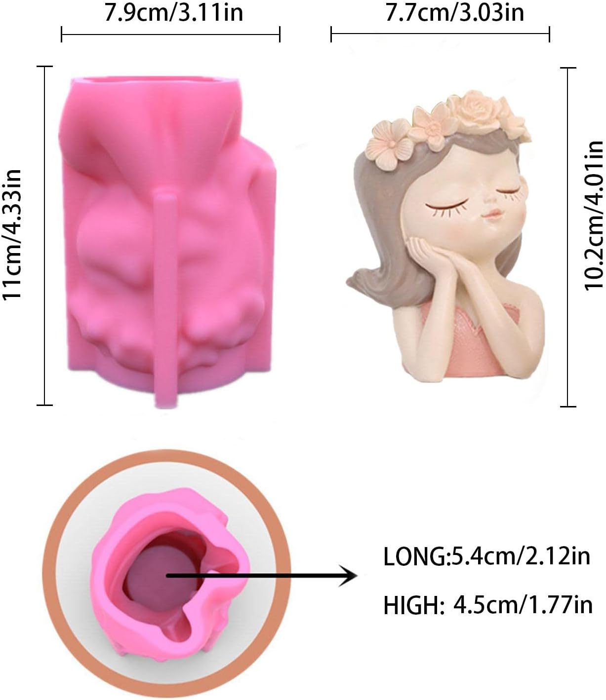 Molde de silicona para maceta, molde de maceta de cabeza de niña 3D, molde de maceta de silicona, arcilla de hormigón, moldes de resina para