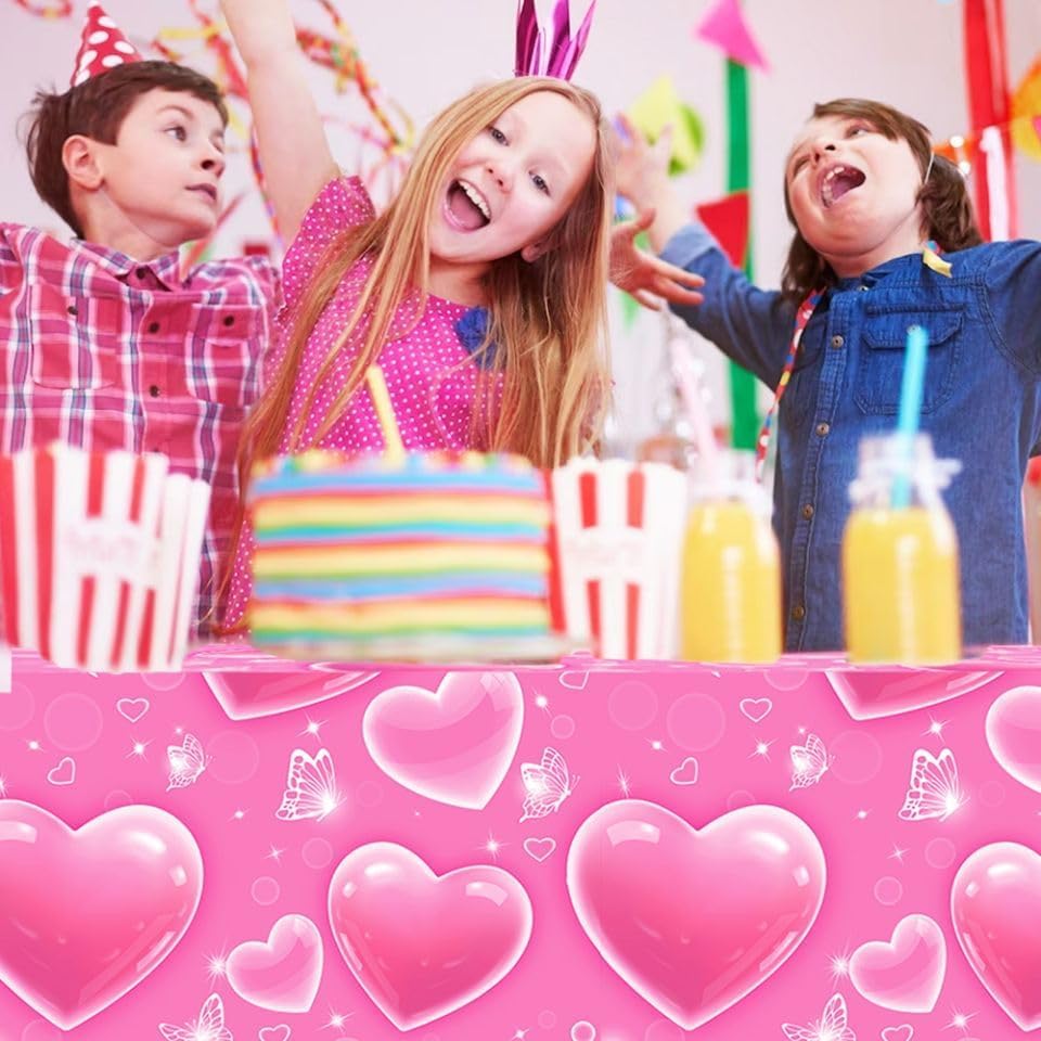 5 manteles de corazón rosa para principios de los años 2000, decoración de mesa de fiesta cholo, suministros de fiesta de cumpleaños en casa (51 x