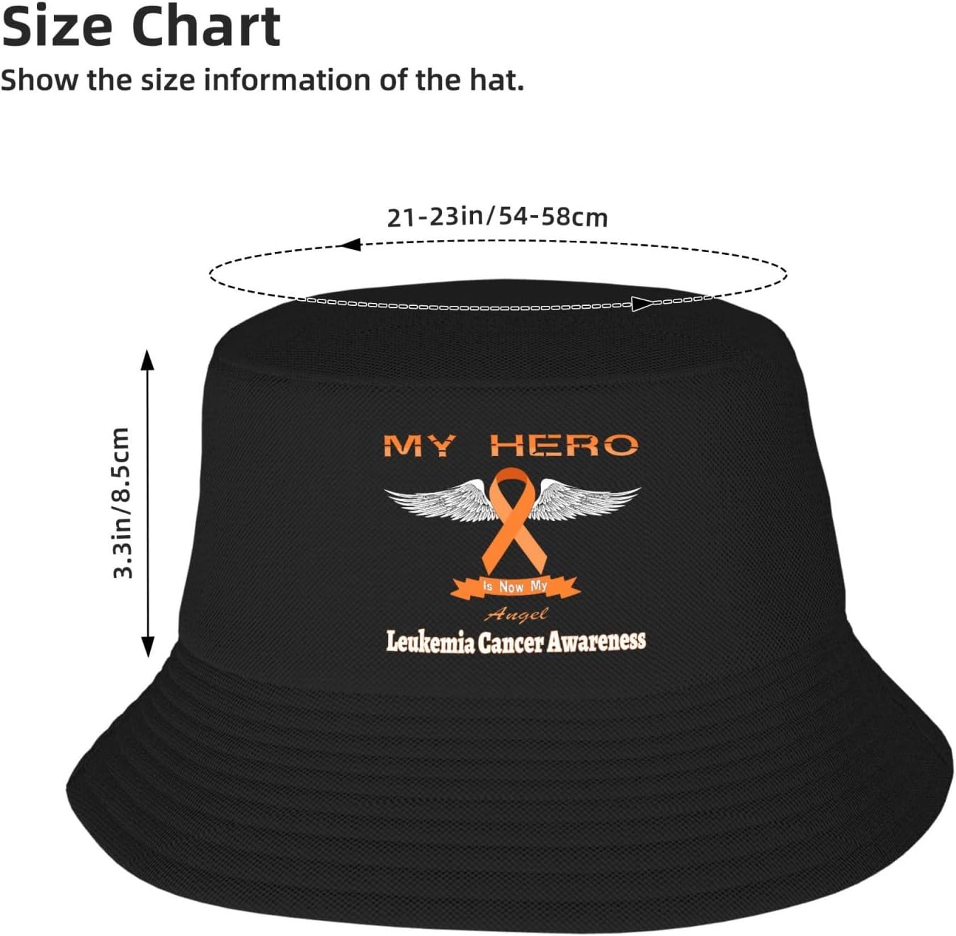 My Hero is Now My Angel – Sombrero de pescador para concientización sobre el cáncer de leucemia de doble tejido para mujereshombres, sombrero de