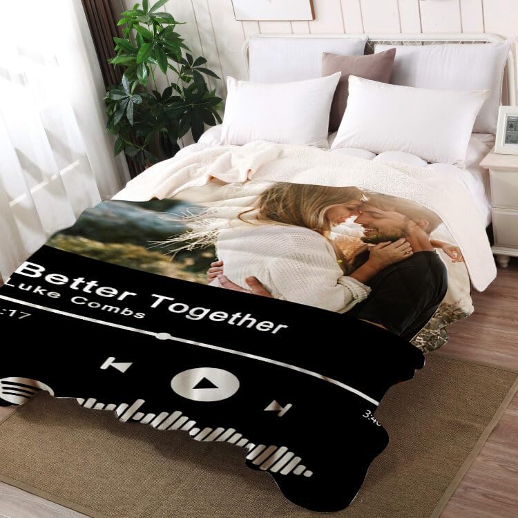 Manta musical personalizada con código de Spotify, regalos personalizados para parejas con fotos para novio, novia, manta personalizada con imagen