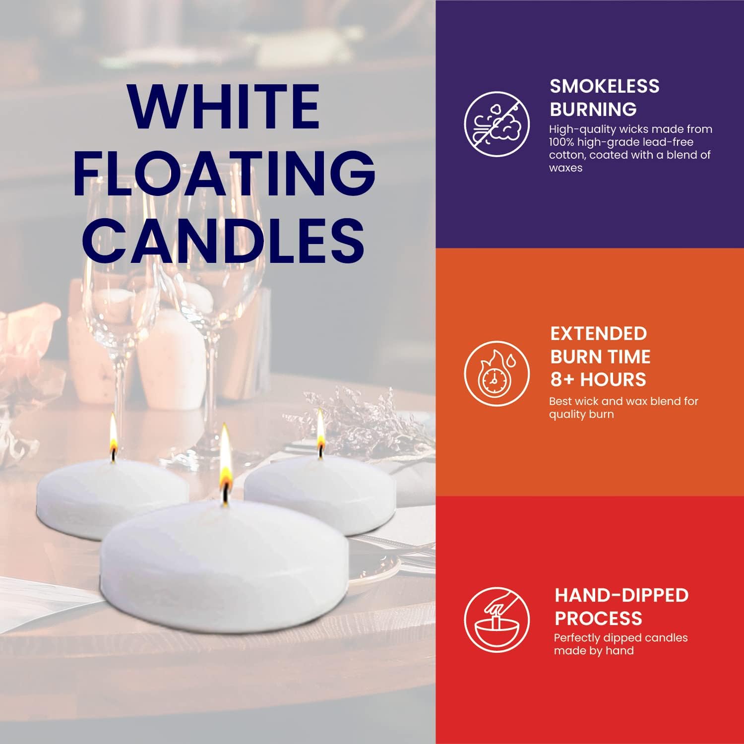 Velas flotantes para centros de mesa, paquete de 16 velas blancas sin perfume de larga duración (8 horas), velas flotantes blancas de 3 pulgadas de