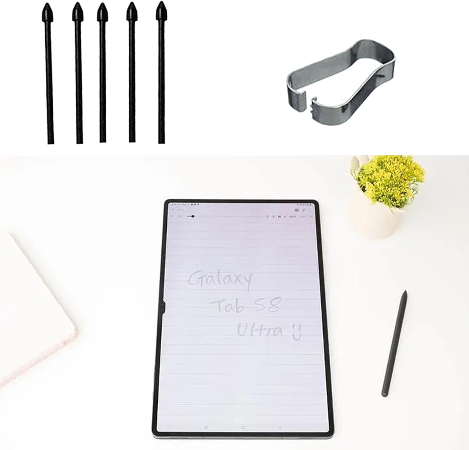 Paquete de 5 puntas de repuesto negras para bolígrafo Tab S8, compatibles con Samsung Galaxy Tab S8, puntas de repuesto + 1 pinza