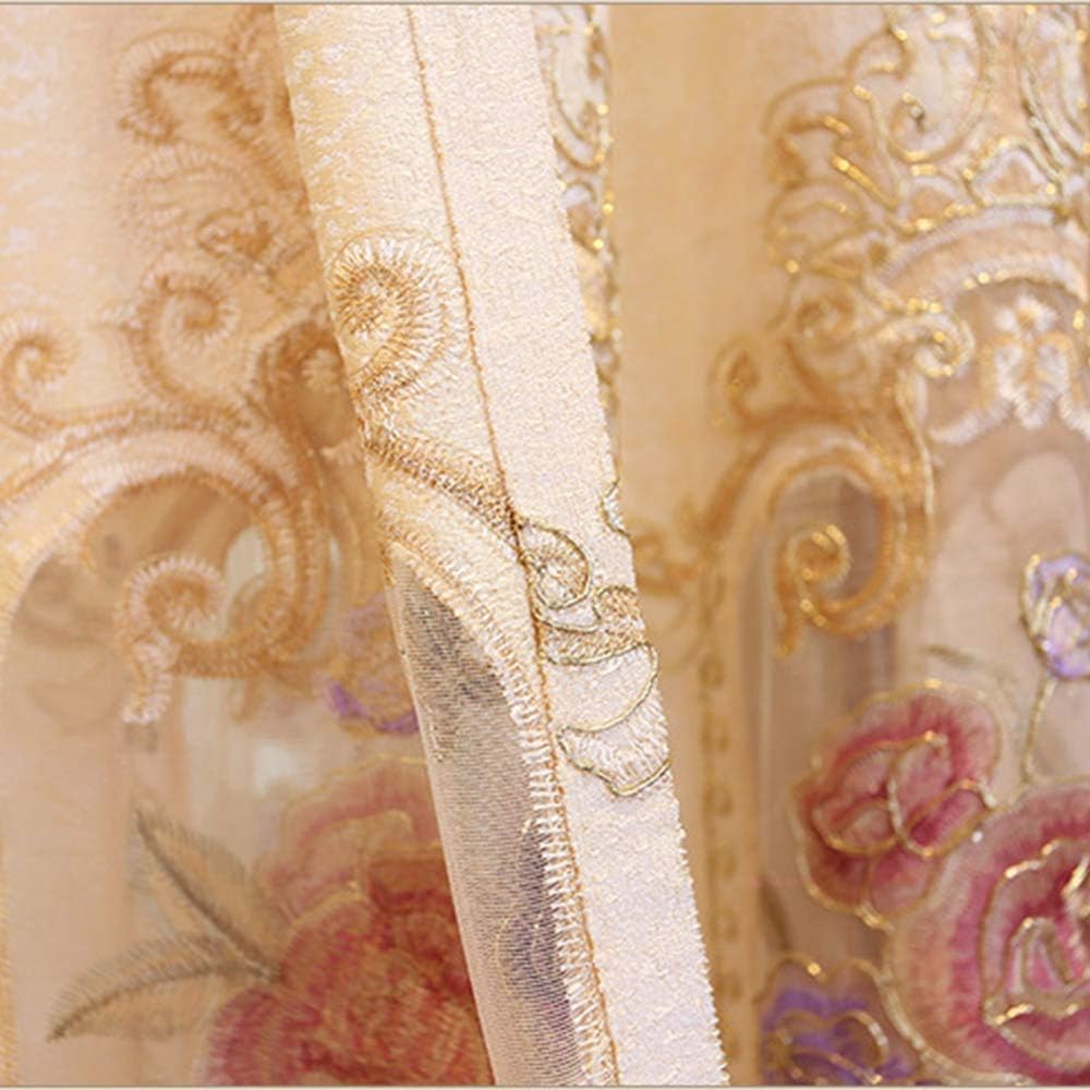 Cortina de lujo con bordado floral semi opaca para ventana, cortinas para dormitorio, con ojales, paneles de oscurecimiento de habitación con
