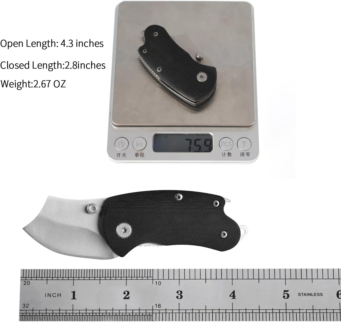 BYKCO Cuchillos de bolsillo plegables pequeños, cuchillo EDC pequeño con mango G10, cuchillo plegable de hoja de 1.8 pulgadas con abridor de
