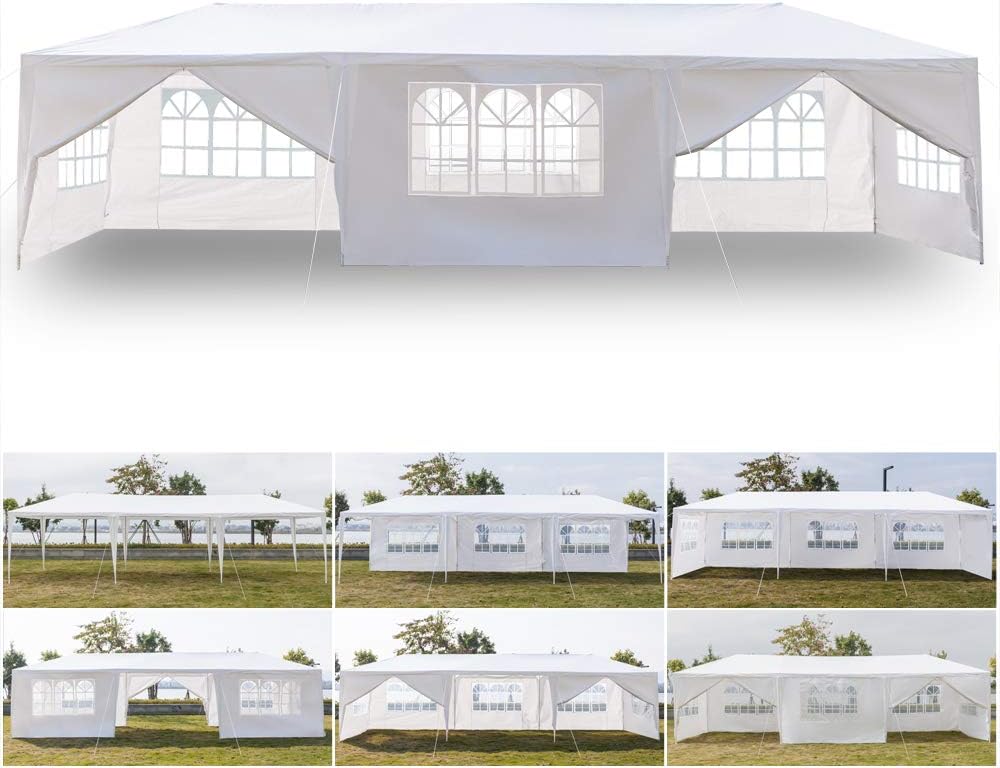Tienda de campaña con 8 paredes laterales extraíbles y 2 puertas, impermeable, 10 x 30 pies, para exteriores, patio, boda, fiesta, playa, barbacoa,