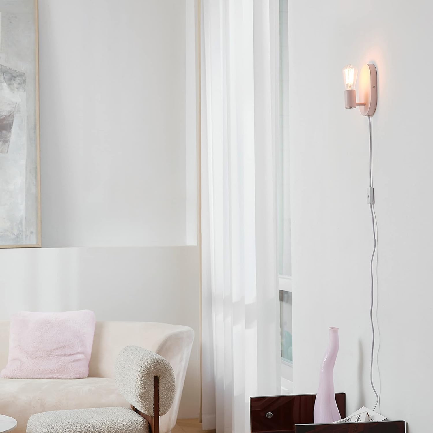 Globe Electric 52102 Kiel – Aplique de pared con 1 luz o cable duro, rosa mate, bombilla no incluida