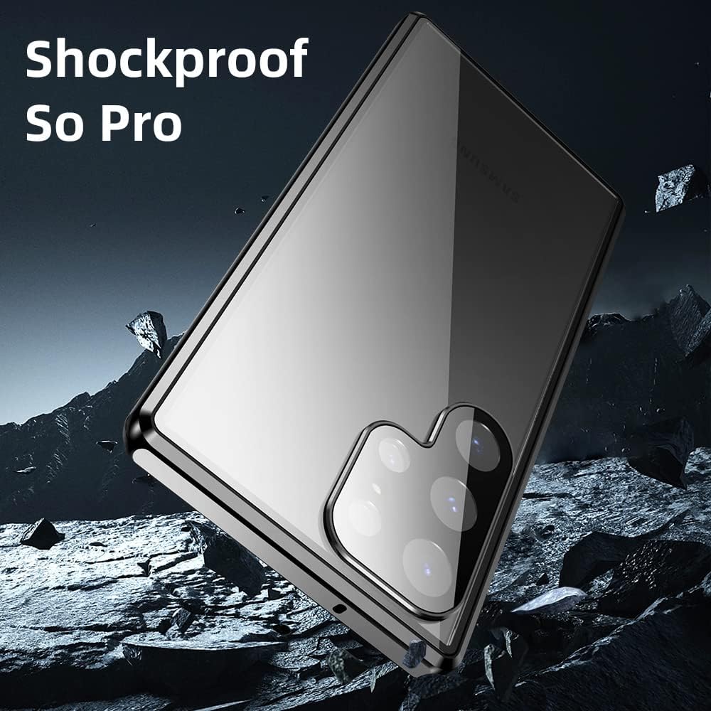 Funda para Samsung Galaxy S23 Ultra, protección de cuerpo completo de 360 grados con bloqueo de seguridad, absorción magnética, parachoques de metal