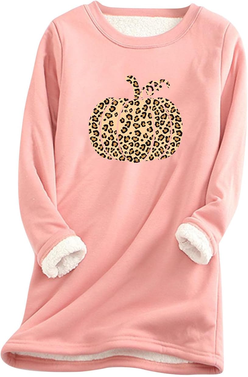 Long Sleeve Thermal Shirt Women Pumpkin Graphic Sweatshirt Plus Size Snow Base Layer Winter Shirts Long Sleeve Warm