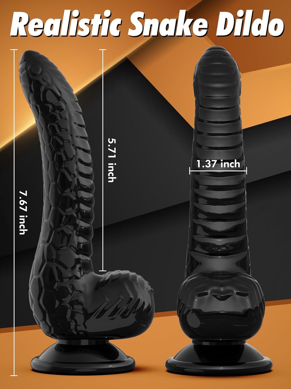 Consolador negro de 7.67 pulgadas con diseño de serpiente, consolador realista para estimulación del punto G, consolador de material seguro para el