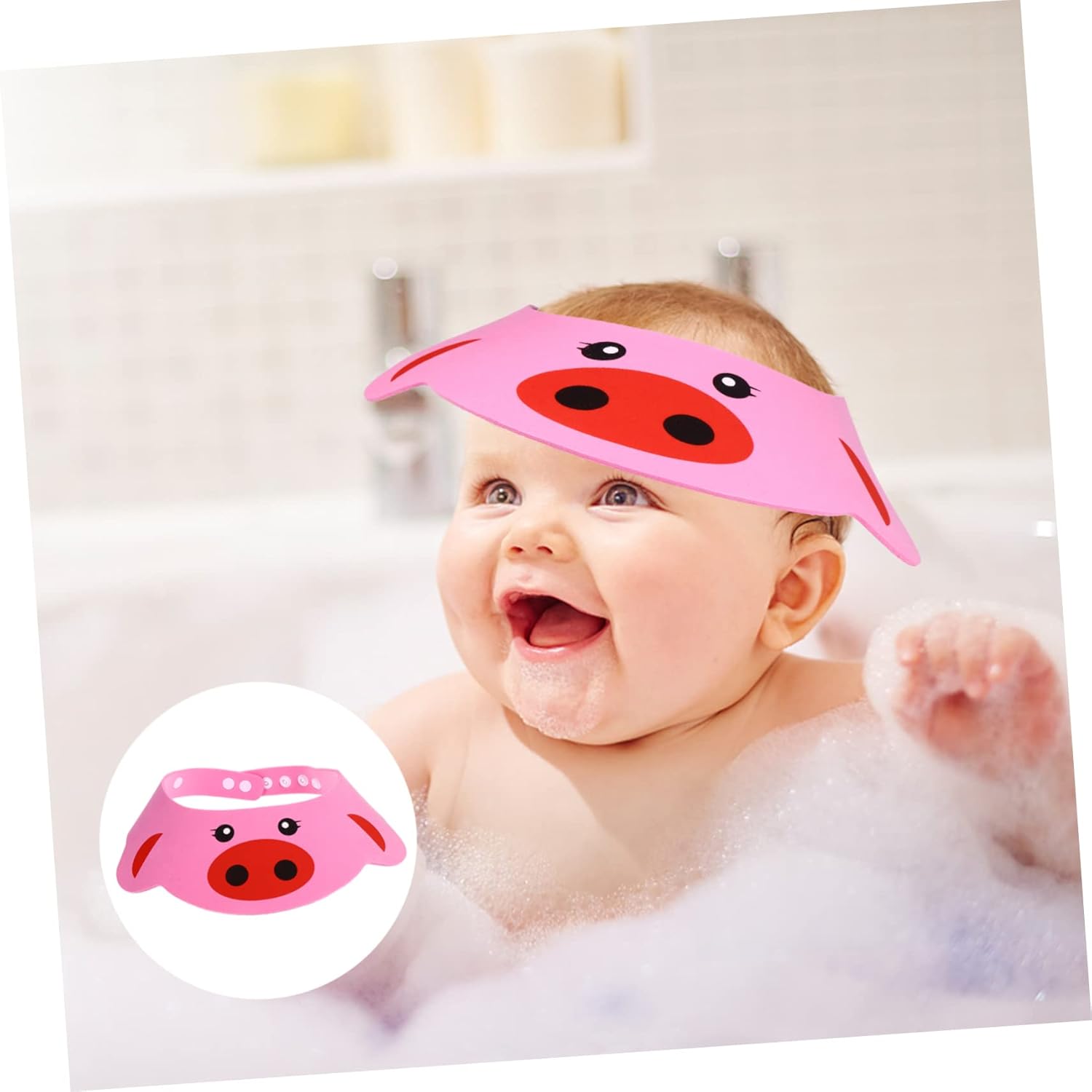 Gorra de champú ajustable, 6 unidades, visera de protección de ojos, forma de agua, productos de lavado, gorro para recién nacido, tapa de cerdo