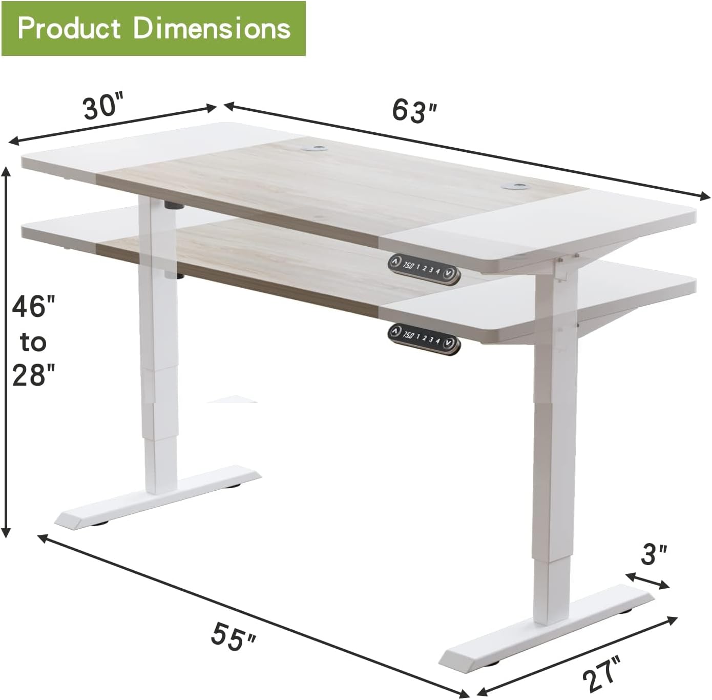 Sileye V-US-63OW Escritorio, 63 x 30 pulgadas, blanco + roble