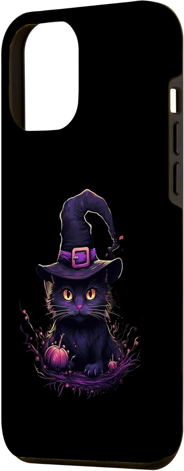 iPhone 13 Pro Max – Gorro de bruja de gato morado con imagen mágica de calabazas