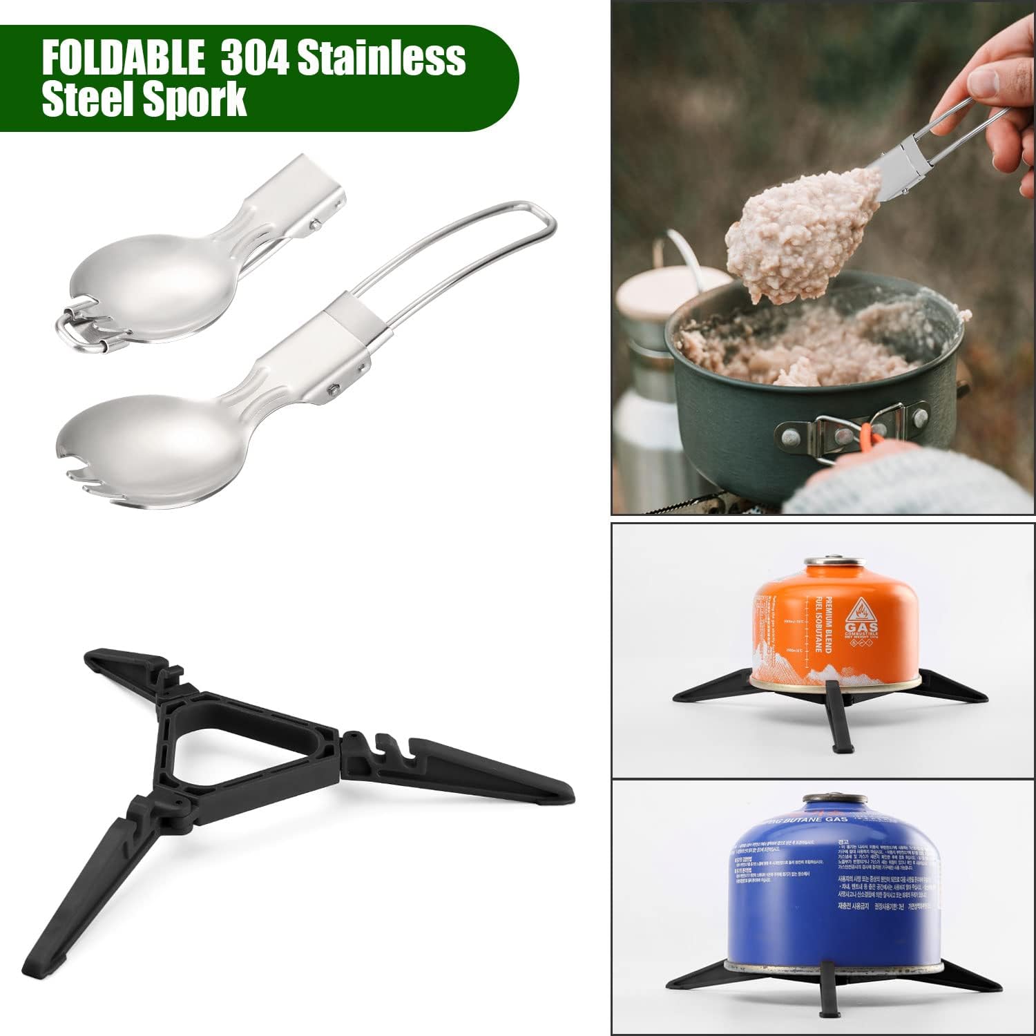 Odoland – Juego de 8 utensilios de cocina para acampar, juego de ollas y sartenes con mini estufa de mochilero, taza de acero inoxidable, soporte