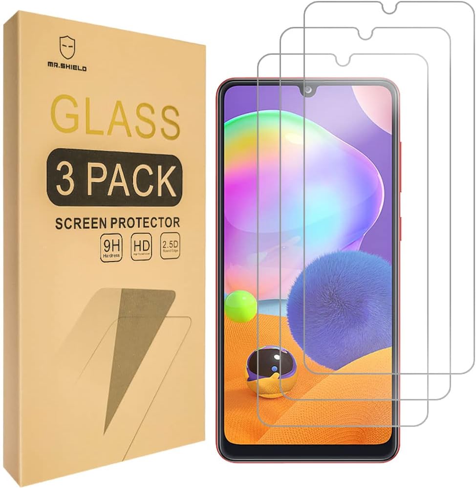 Mr.Shield Paquete de 3 Diseñado para Samsung Galaxy A31 vidrio templado Vidrio japonés con dureza 9H Protector de pantalla con reemplazo de por vida