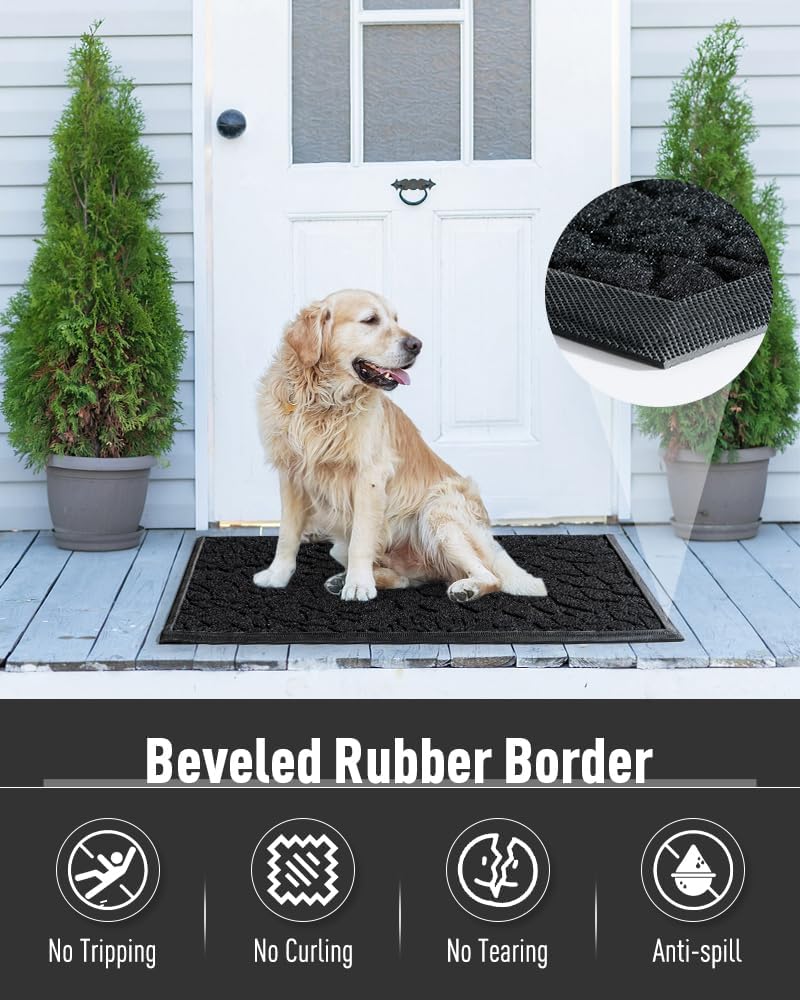 AMOAMI – Tapete de puerta  Tapete de bienvenida absorbente resistente para puerta delantera, tapete de goma antideslizante para puerta delantera,