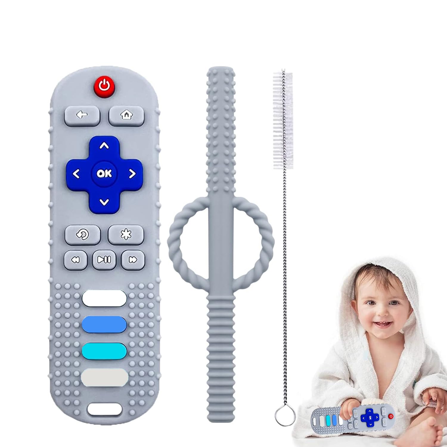 Juguetes de dentición de silicona para bebés, mordedor con control remoto para bebés de 0 a 18 meses, juguetes mordedores para bebés y niños