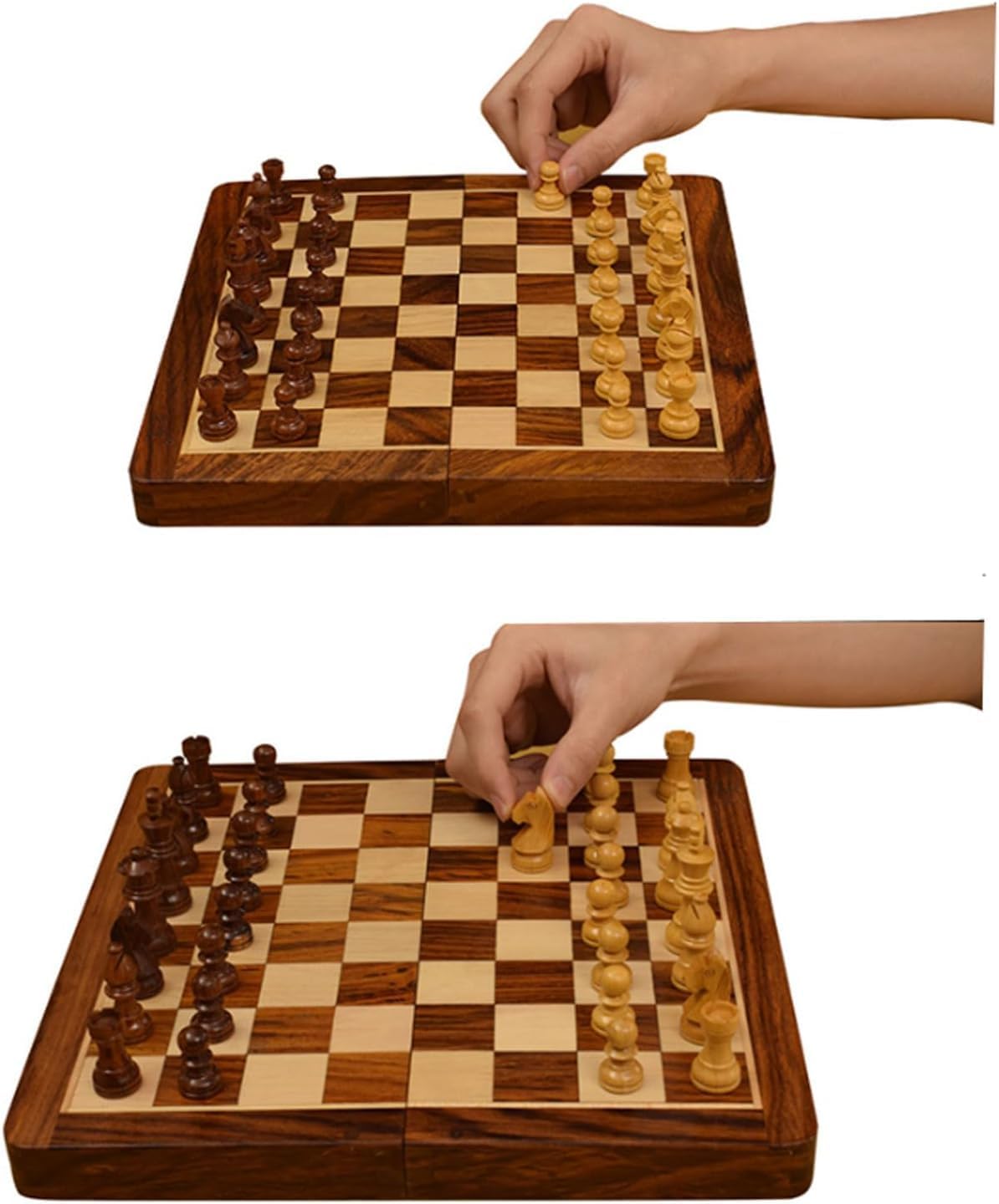 GAENZA Nuevo juego de ajedrez profesional, juego de ajedrez de madera plegable hecho a mano, piezas de ajedrez y ranuras de almacenamiento, juegos