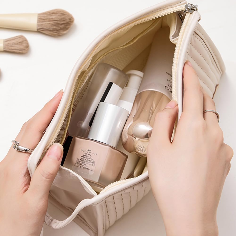 FUMAFI Bolsa de maquillaje perezosa, organizador de cosméticos de, Beige, Simplicidad