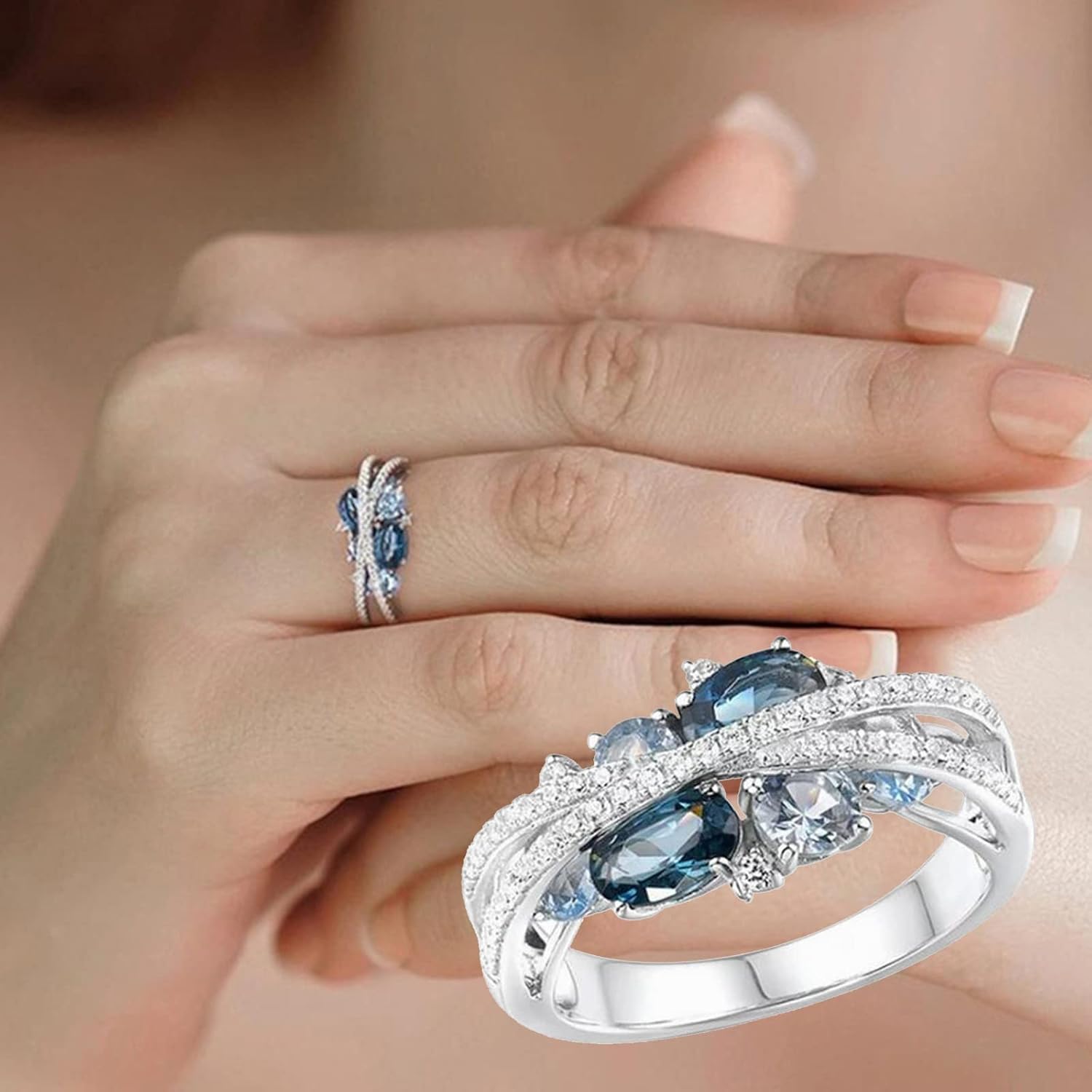 kdhgoo Anillo doble X de moda para mujer con hueco y incrustaciones de diamantes tamaño 5-11, anillo de mujer retro creativo nuevo anillo de circón