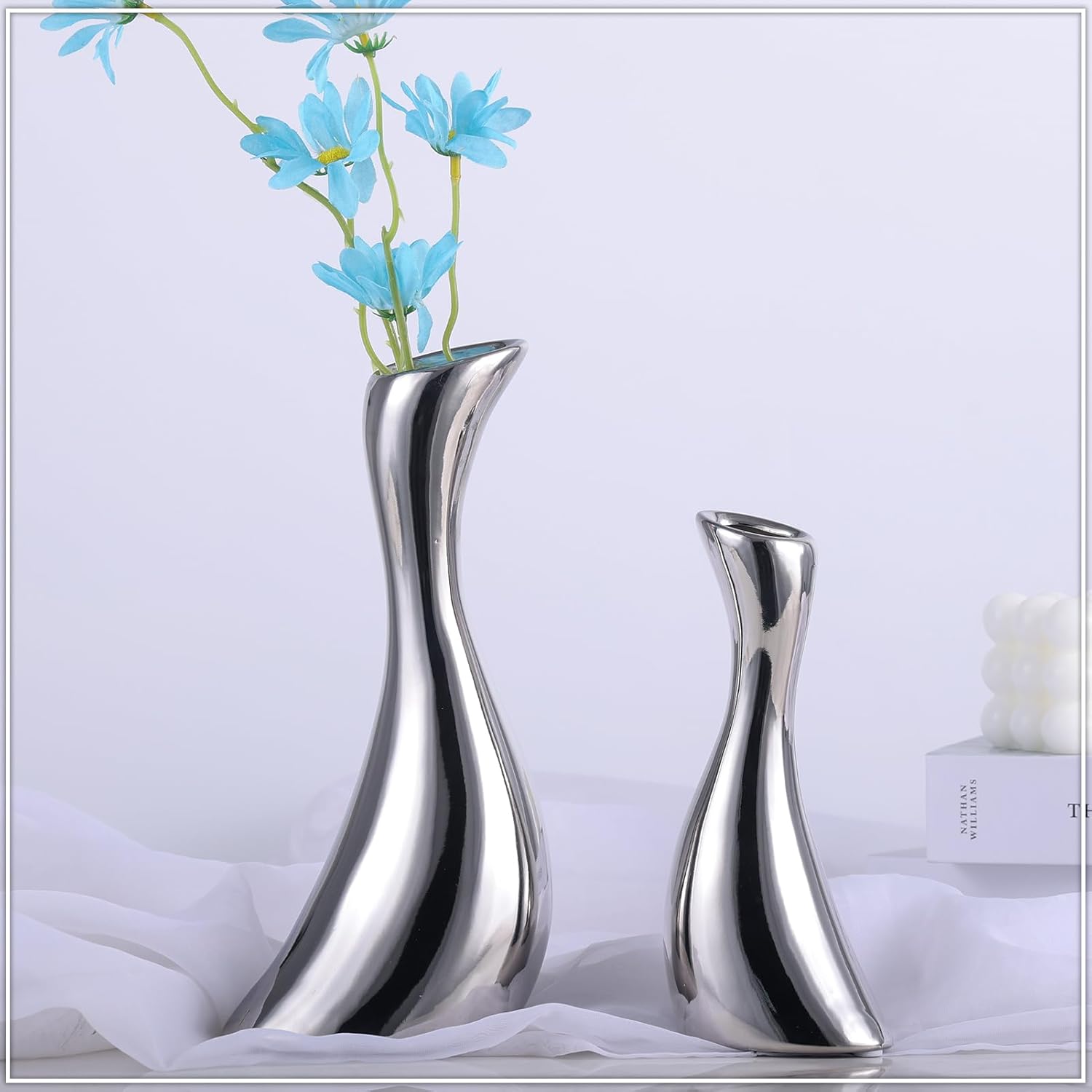 Jarrón de cerámica plateada, decoración brillante para el hogar, moderno y minimalista, jarrones plateados decorativos, para mesa, estante, centros