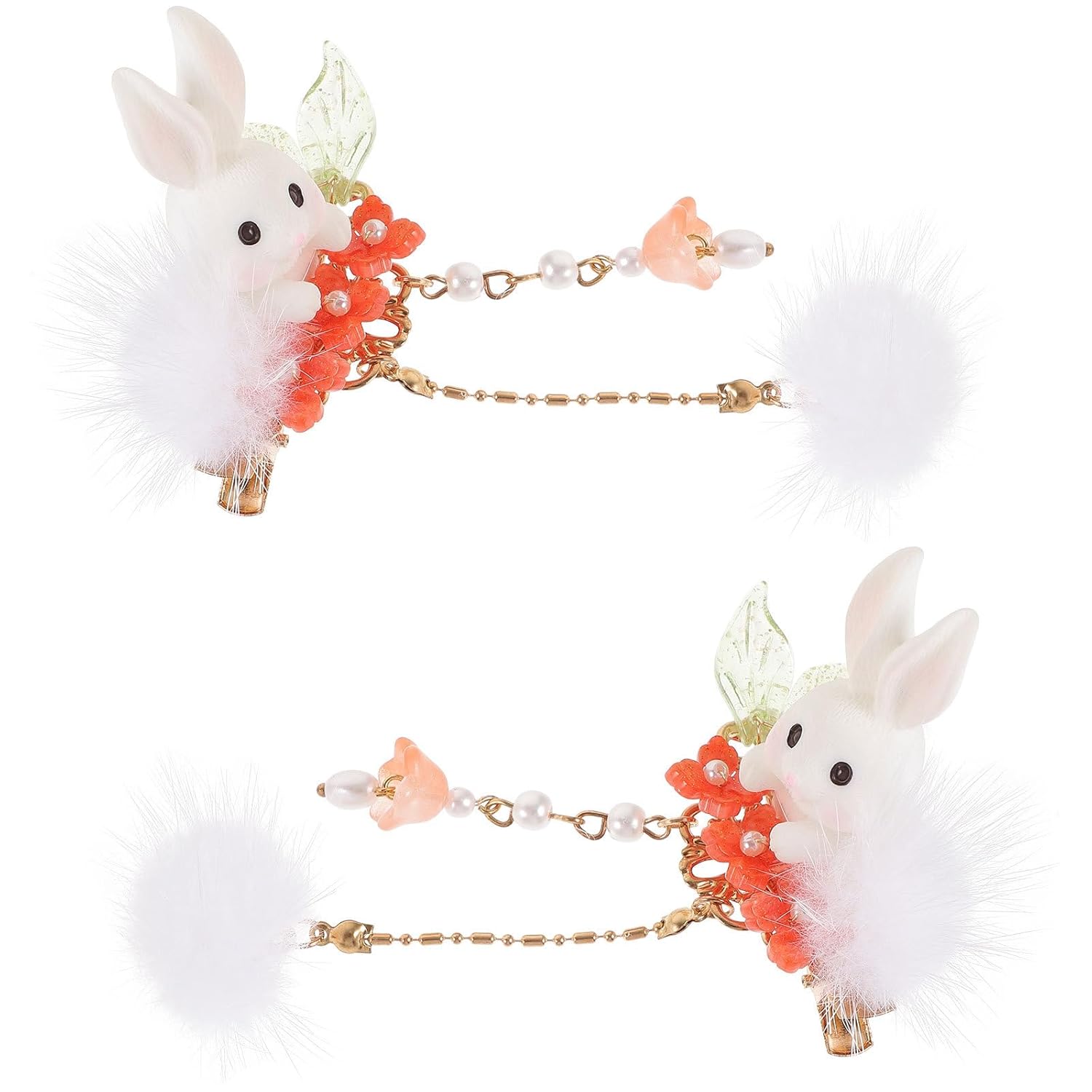 Gadpiparty Pinza para el cabello conejito de peluche con borla de bola de pompón, pinzas para el pelo de conejito lindo para mujeres y niñas, Año