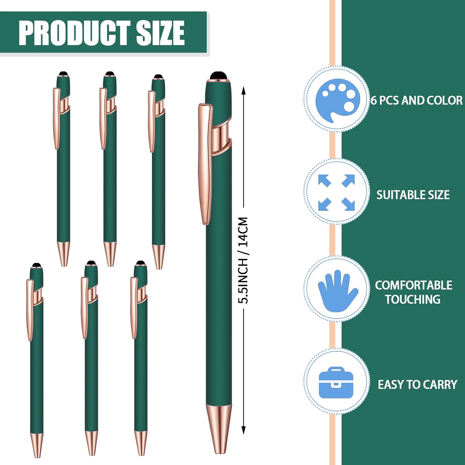 Lragvtbk 6 bolígrafos de tinta azul con punta de lápiz digital 2 en 1, bolígrafos de metal, para pantallas táctiles, escuela, oficina, compañeros de